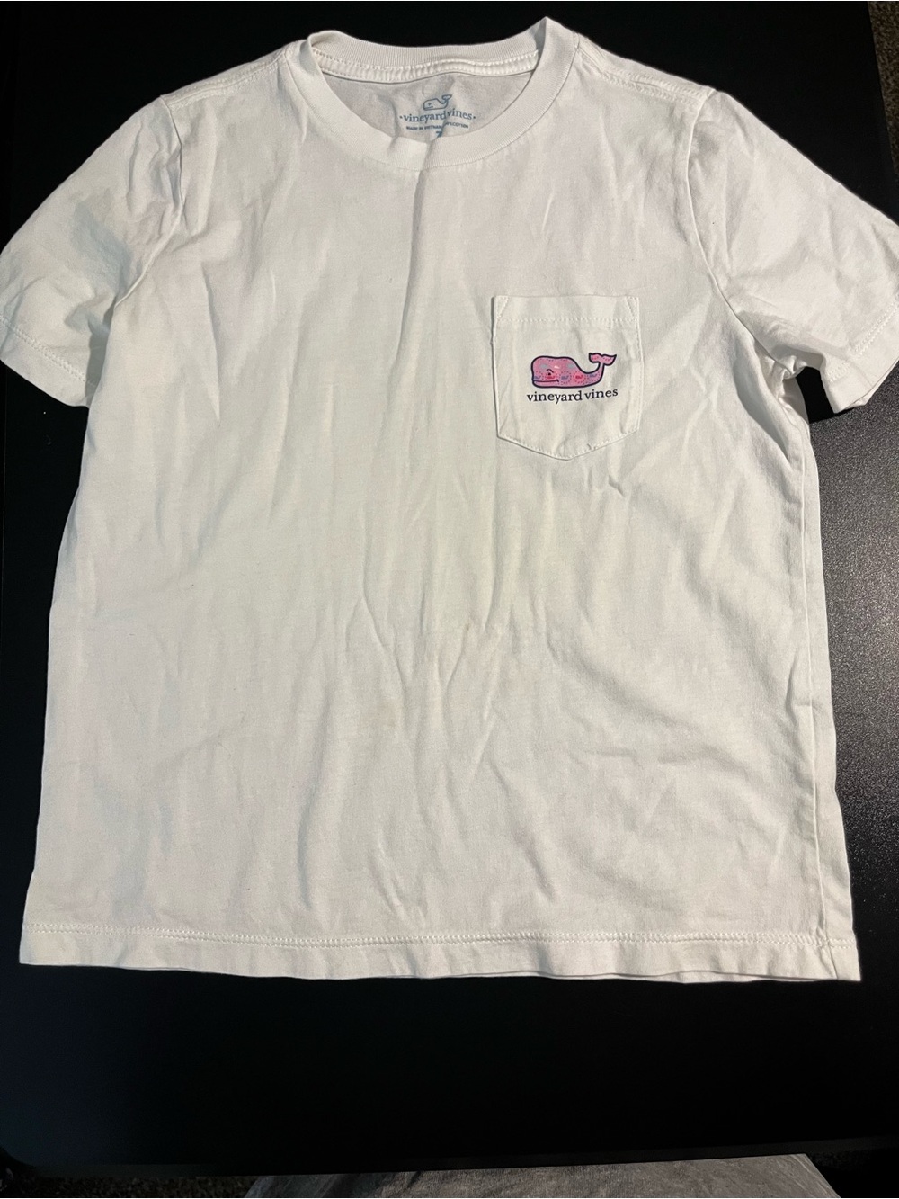 Vineyard Vines Kids White Pocket T-Shirt size 7 with Pink Whale